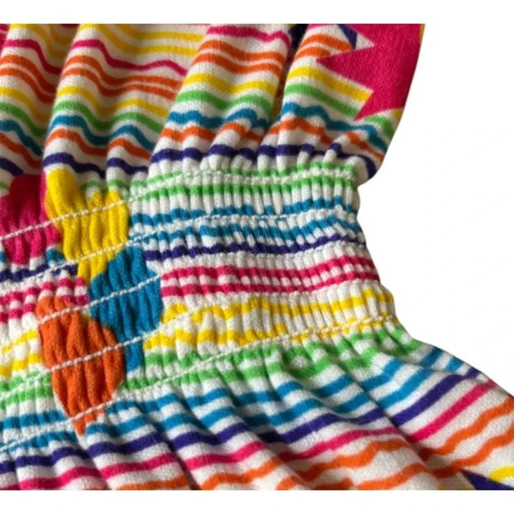Nwt Vtg CLUB HOUSE ROMPER Rainbow Stripes w/Floral Elastic Waist Shorts 12/10/8